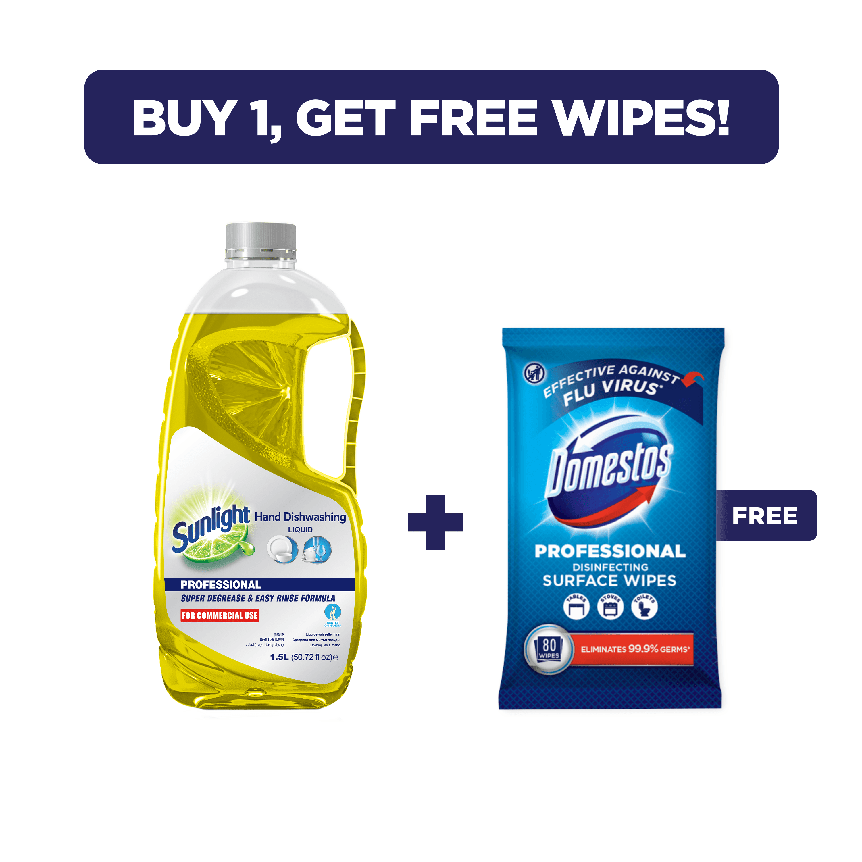 SALE - Sunlight dishwash 1.5L + FREE 1x Domestos Wipes - Unilever Professional Philippines